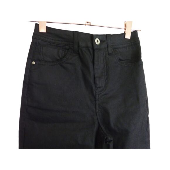 Zara Black Denim Jeans 2 Wax Coated Faux Leather Straight - Picture 2 of 6